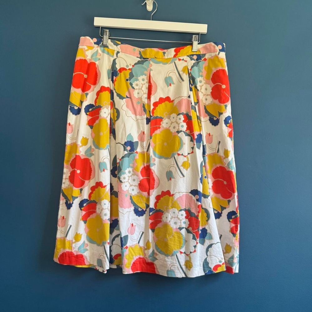 Boden Floral Midi Skirt Women's Plus Size 16 Pleated Full Colorful Lined Preppy